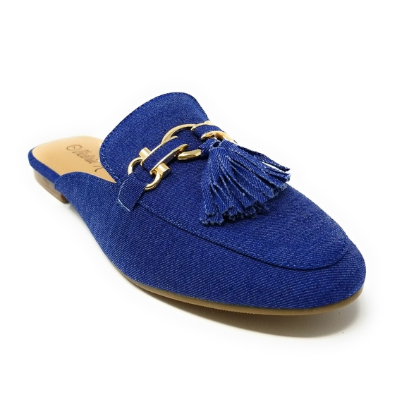Victoria K Shoes - Women Denim Mules With Tassels, HK-7082, Blue